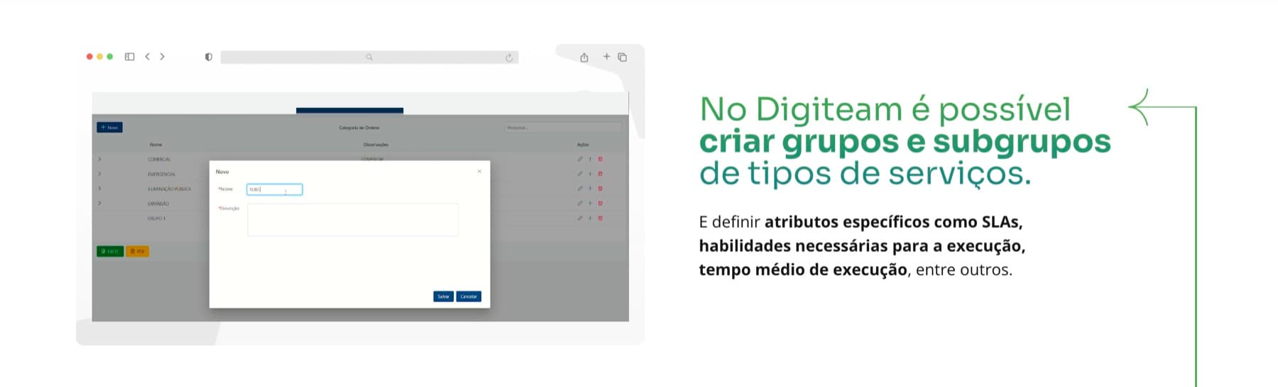 Digiteam: página de funcionalidades