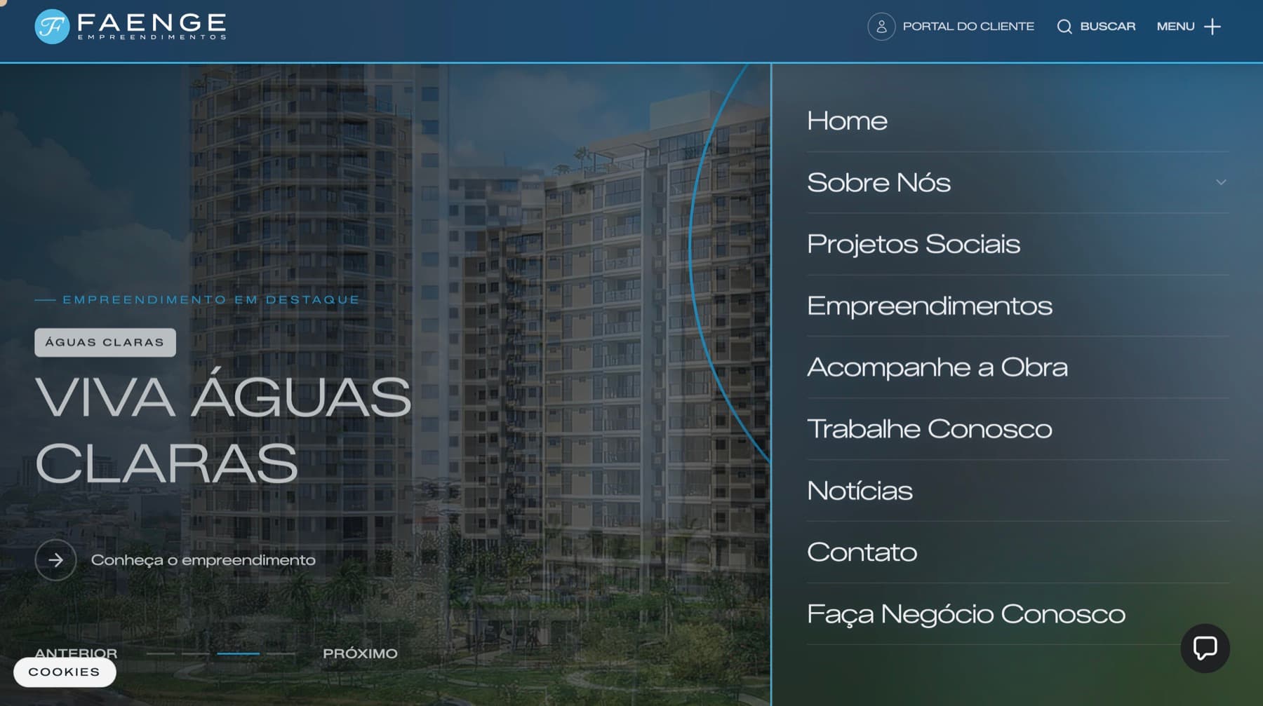 Faenge: menu aberto